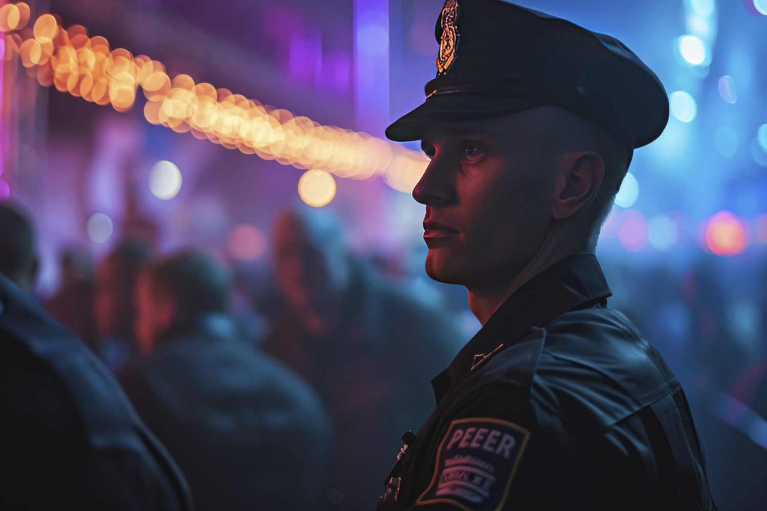 At the show, a security guard .